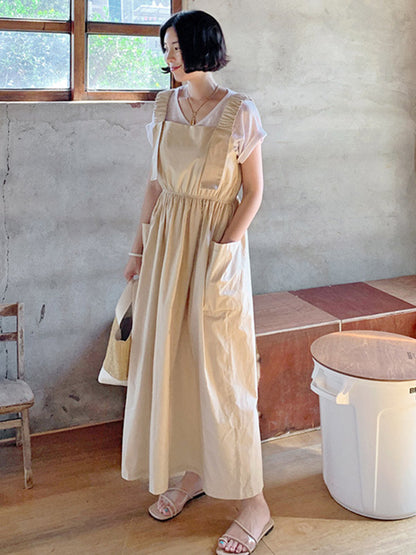 Fashion Elastic High Waisted Spaghetti-Neck Midi Dress