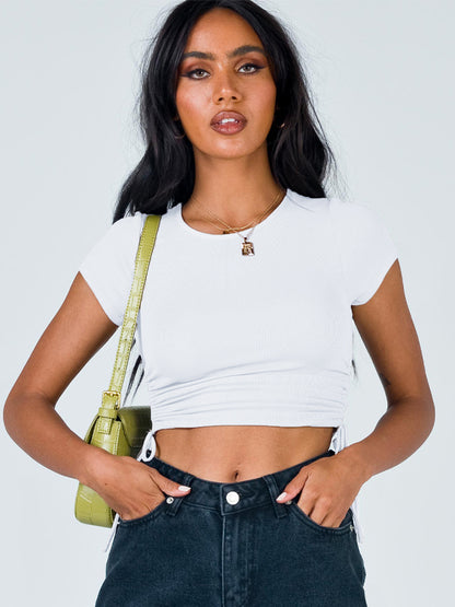 6 Colors Simple Solid Color Drawstring Skinny T-Shirt
