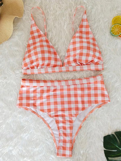 Plaid High Waist Bikinis Swimwear