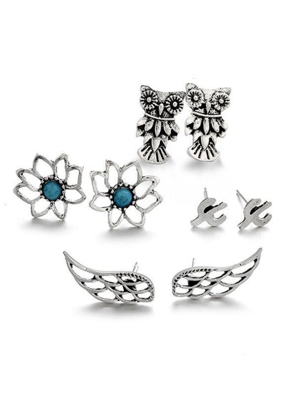 8pcs Vintage Silver Earrings Accessories