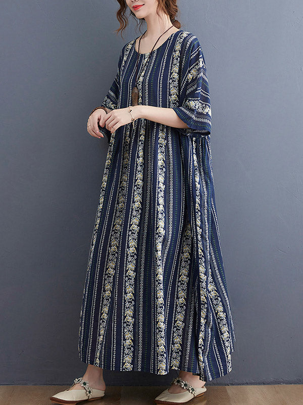 Original Floral Split-Joint Short Sleeve Maxi Dress