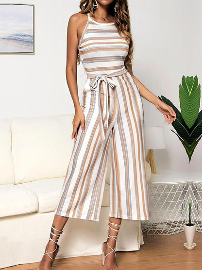 Printed Striped Sleeveless Jumpsuits