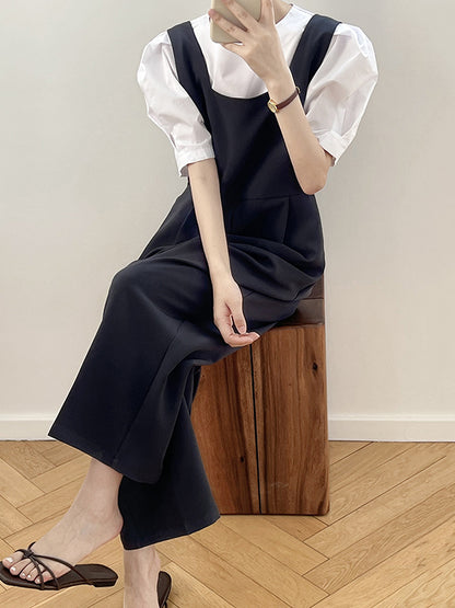 Casual Loose Solid Color Wide Leg Overalls