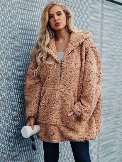 Hooded Zipper Loose Coat Tops