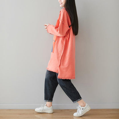 Buykud Cartoon Cats Fringed Hem Loose Hoodie