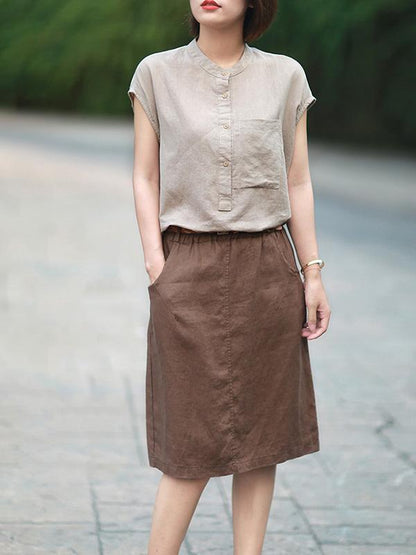 Solid High-low Short Sleeves Shirt