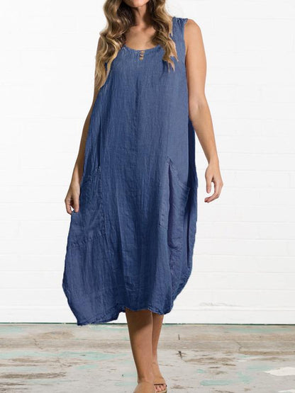 Popular 2 Colors Sleeveless Loose Midi Dress