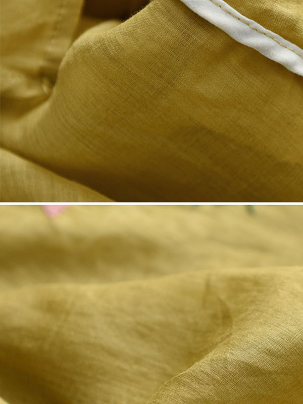 Vintage Artistic Retro Ramie Cotton Embroidered T-Shirt Top