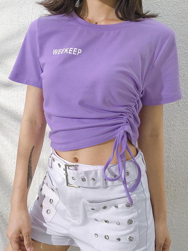 Casual Letters Printed Loose Exposed Navel T-Shirts Tops