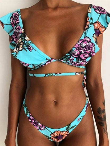 Falbala Plain&Printed Bikinis Swimwear