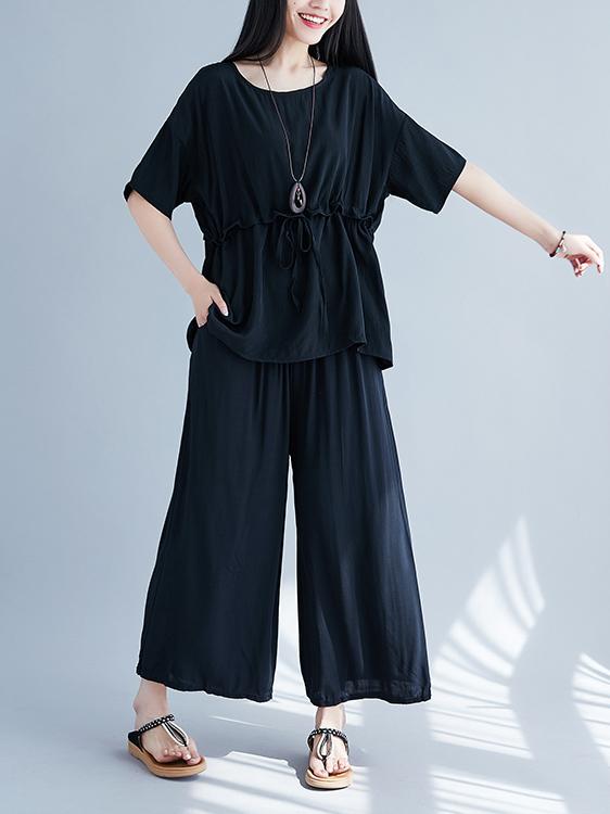 Plus Size Loose Solid Wide-leg Two-piece Suits