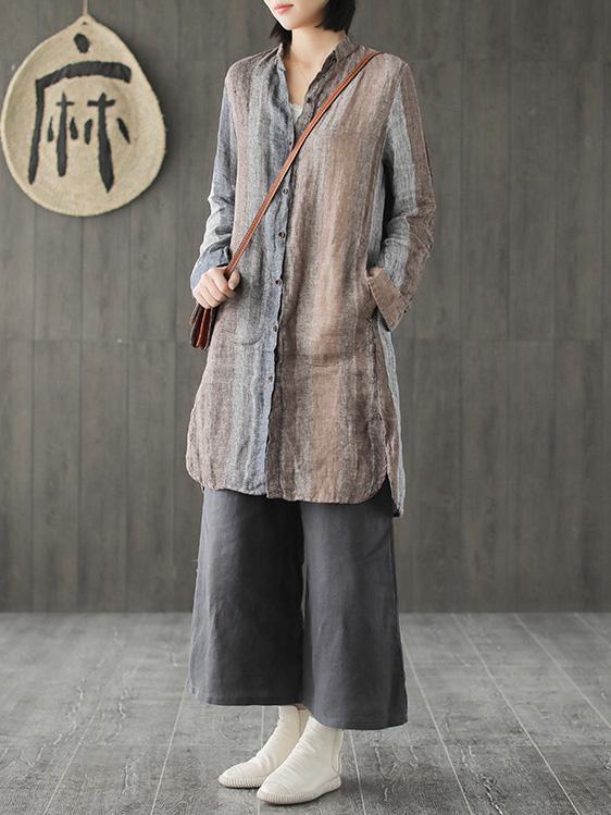 Ramie Cotton Loose Long Shirt Tops