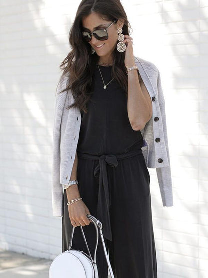Casual High Waist Sleeveless Jumpsuits Bottom