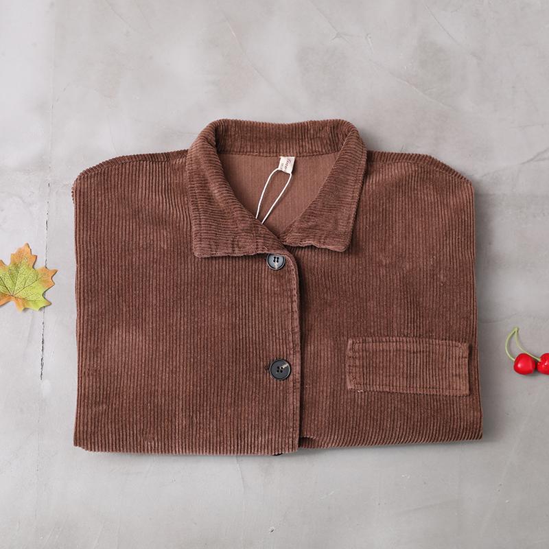 Buykud Autumn Solid Color Loose Corduroy Jacket