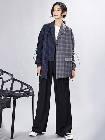 Original Vintage Plaid Split-joint Asymmetric Women Suit