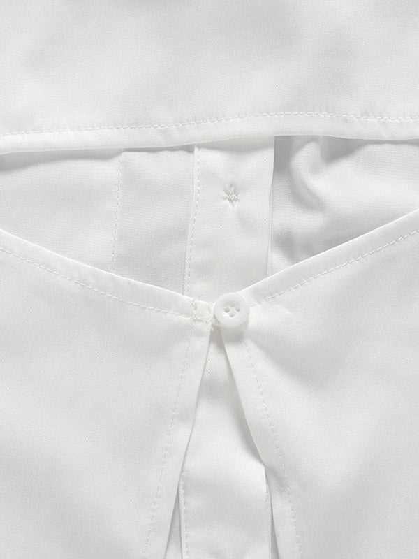 Urban White Hollow Bandage Lapel Long Sleeves Blouses