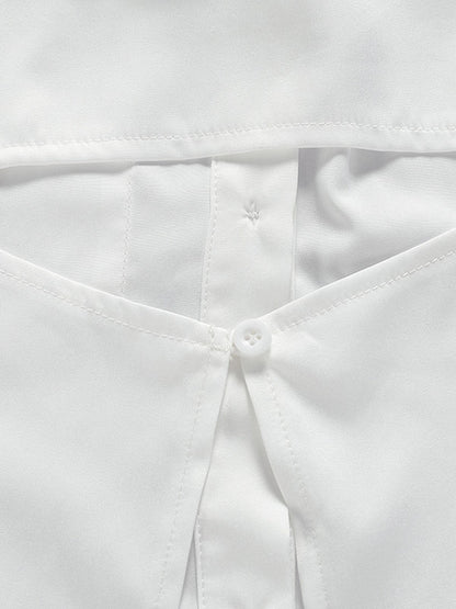 Urban White Hollow Bandage Lapel Long Sleeves Blouses