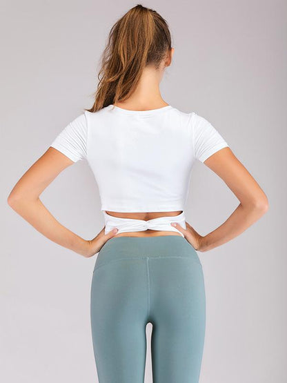 Hollow Solid Wrap Sports Yoga Shirt Tops