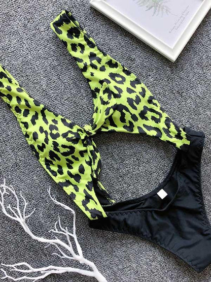 Vintage Leopard Contrast One-piece Swimsuit