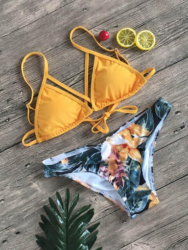 Ruched Lace Up Scrunch Bikini Set