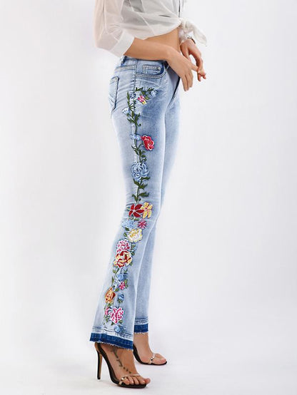Fashion Embroidered Jean Pants Bottoms