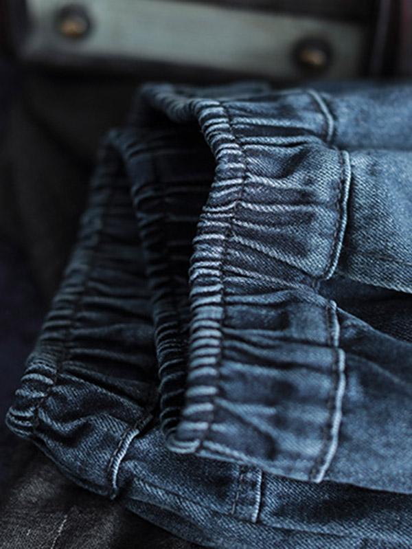 Leisure Solid Denim Puff Pants Bottoms