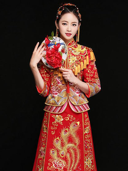 Phoenix Embroidered Tasseled Xiuhe Suit Toast Suit Wedding Dress