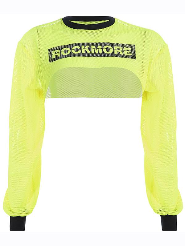 Mesh Letter Printed Long Sleeve Tees