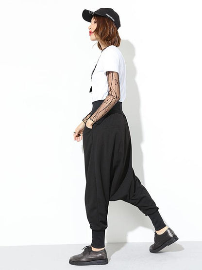 Hip-hop Solid Elastic Waist Harem Pants