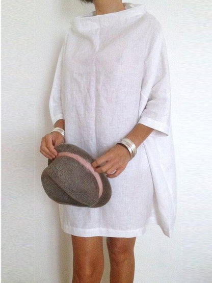 White Batwing Sleeves High-neck Short Dress