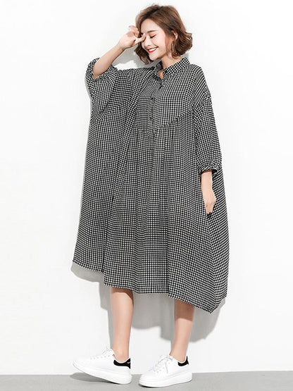 Super Loose Plaid Long Shirt Dress