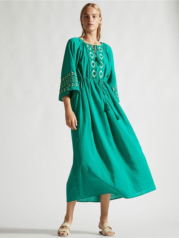 Waist--Strap Inwrought  Beach Midi Dresses