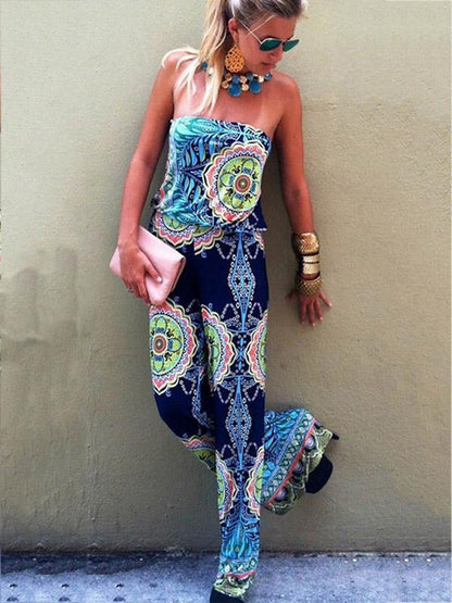 Pretty Floral Off Shoulder Long Jumpsuits