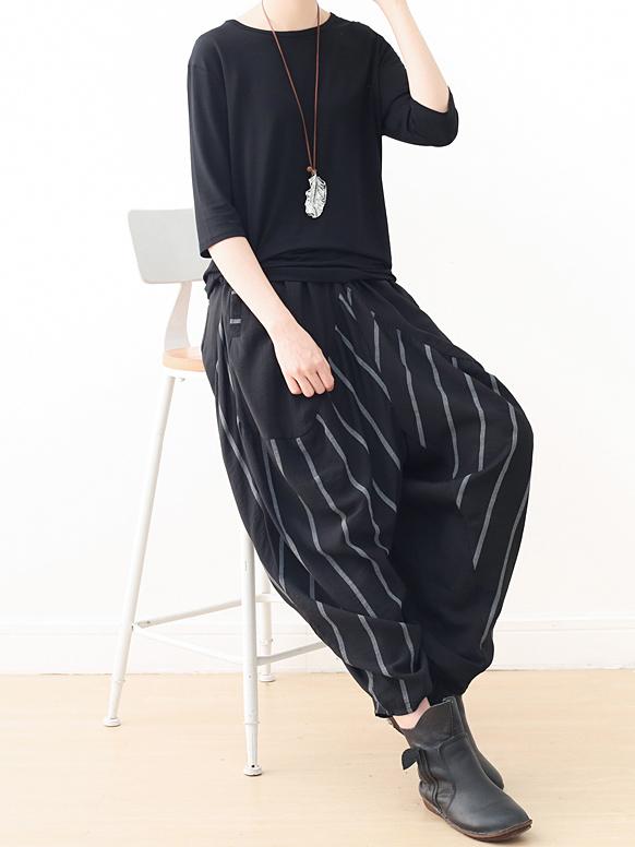 Loose Black Striped Split-joint Casual Pants