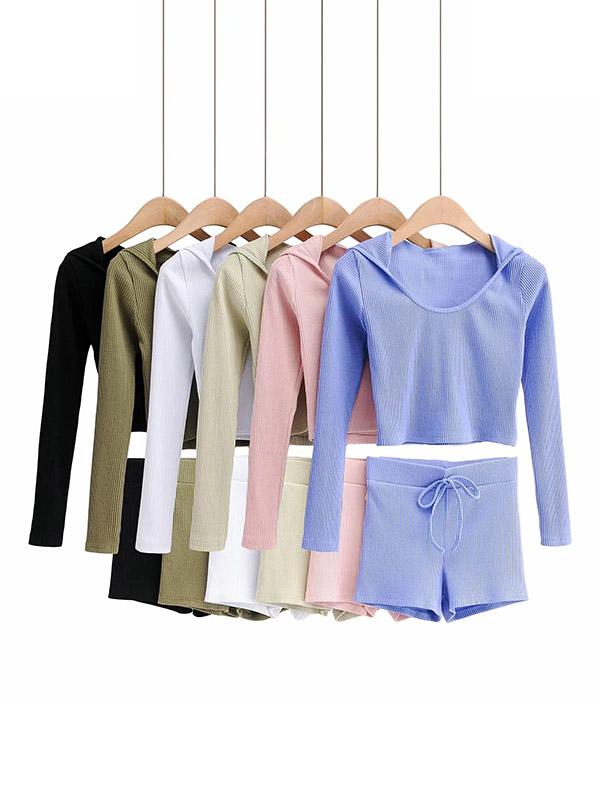 Wrap Solid Long Sleeves Hooded Yoga Suits