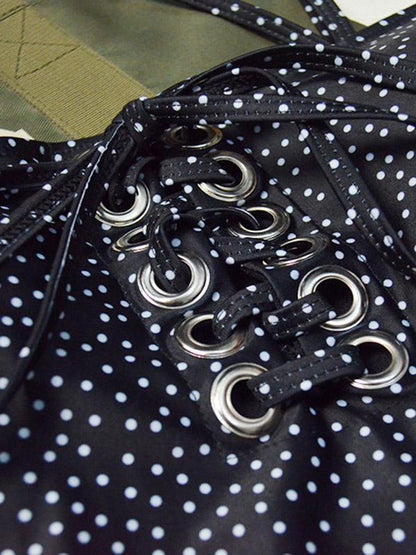 Polka Dot Lace Up One Piece Swimsuit