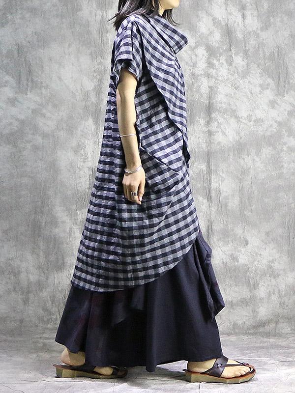 Cropped Plaid Fashion Ramie Cotton Shirt Top