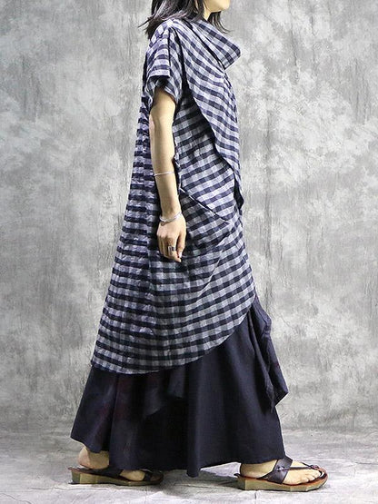 Cropped Plaid Fashion Ramie Cotton Shirt Top
