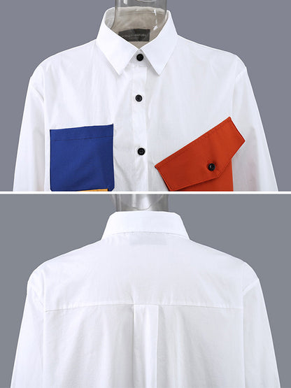 Original Contrast Color Split-Joint Long Sleeve Shirt Dress