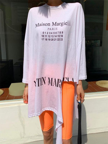 Front Slipt Printed Long Sleeve Tees