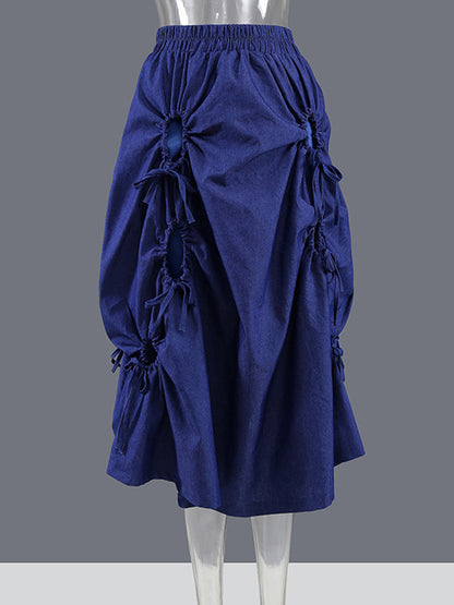 Original Stylish Drawstring Pleated Solid Color Elasticity Skirt