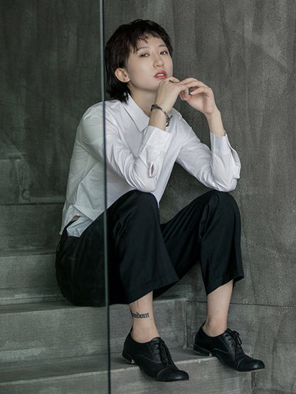 Urban Asymmetric Solid Color Buttoned Lapel Long Sleeves Blouse Tops