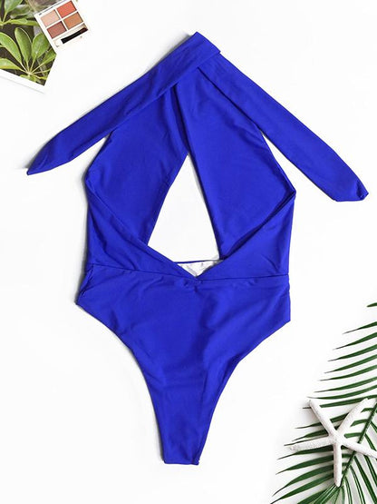 Plain Bandage Backless One-piece Swimwear