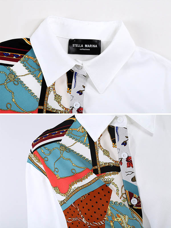 Original Printing Lapel Split-Joint Shirt Dress