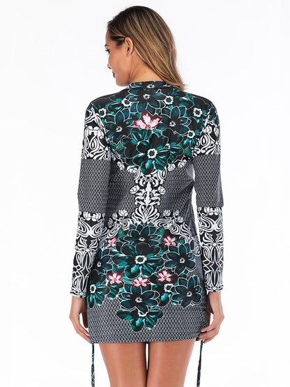 Floral Strappy Zipper Two Pieces Wetsuit