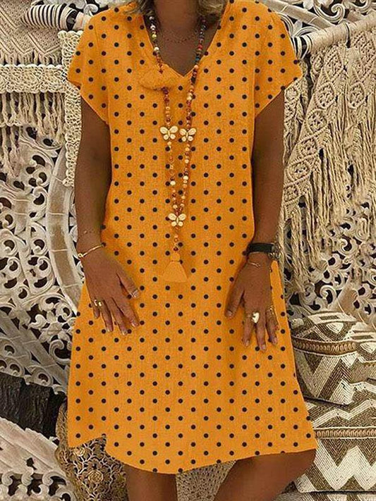 Polka-dot Short Sleeve Midi Dress