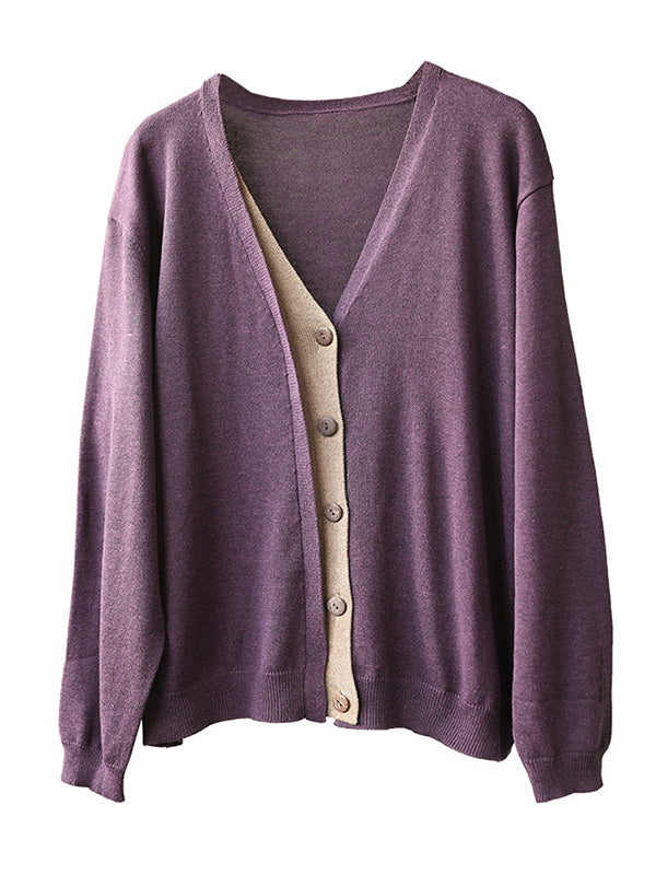 Simple Contrast Color Long Sleeves Cardigan Top