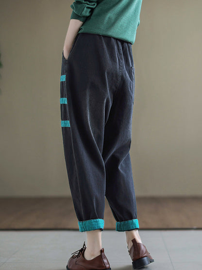 Vintage Split-Joint Empire Waisted Wide Leg Harem Jean Pants