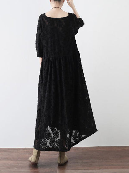 Loose Lace Hollow Cropped V-Neck Long Dress