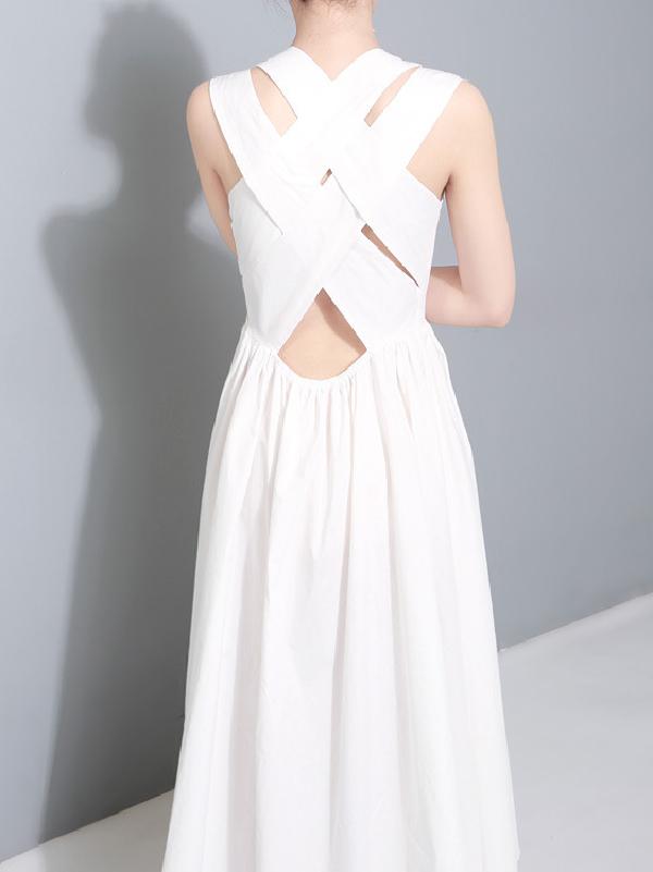 Sexy Halter Solid Sleeveless Long Dress